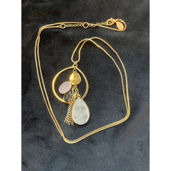 LOFT 30-32" Chain Statement Necklace Teardrop 2 1/2" Pendant w/ Multi Stones - Picture 2 of 4